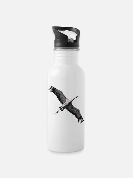 Kranich beim Flug in den Süden - Trinkflasche mit integriertem Trinkhalm - Weiß