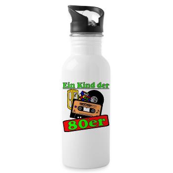 80er Party,Fun Shirt,Ein Kind der 80er (25) - Trinkflasche mit integriertem Trinkhalm - Weiß - Rechts