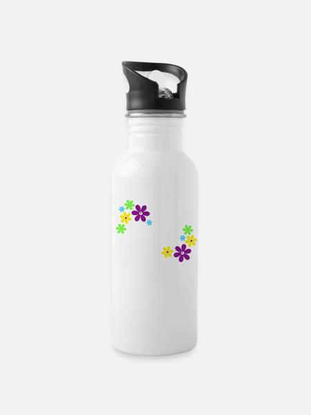 Flower power - Gourde avec paille intégrée - blanc