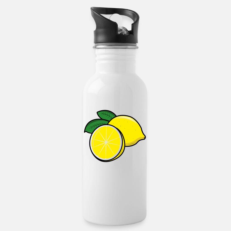 Zitrone - Trinkflasche mit integriertem Trinkhalm - Weiß