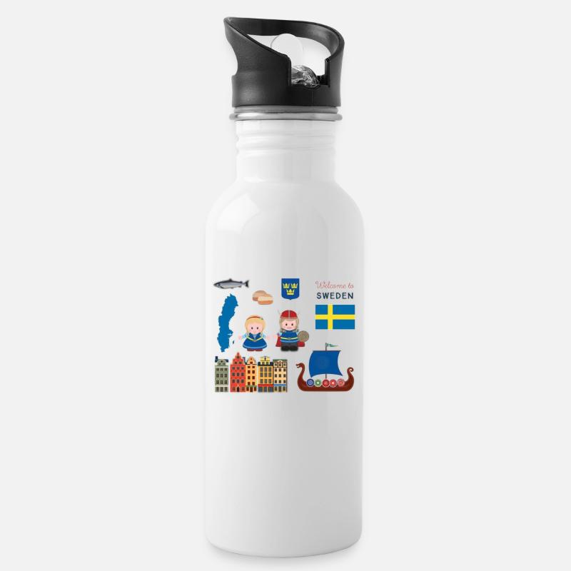 Willkommen in Schweden - Trinkflasche mit integriertem Trinkhalm - Weiß
