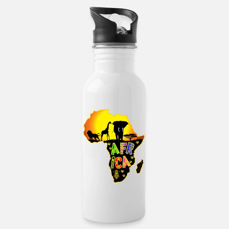 Afrika - Trinkflasche mit integriertem Trinkhalm - Weiß