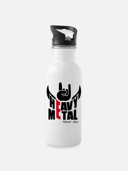Schwermetall - Trinkflasche mit integriertem Trinkhalm - Weiß