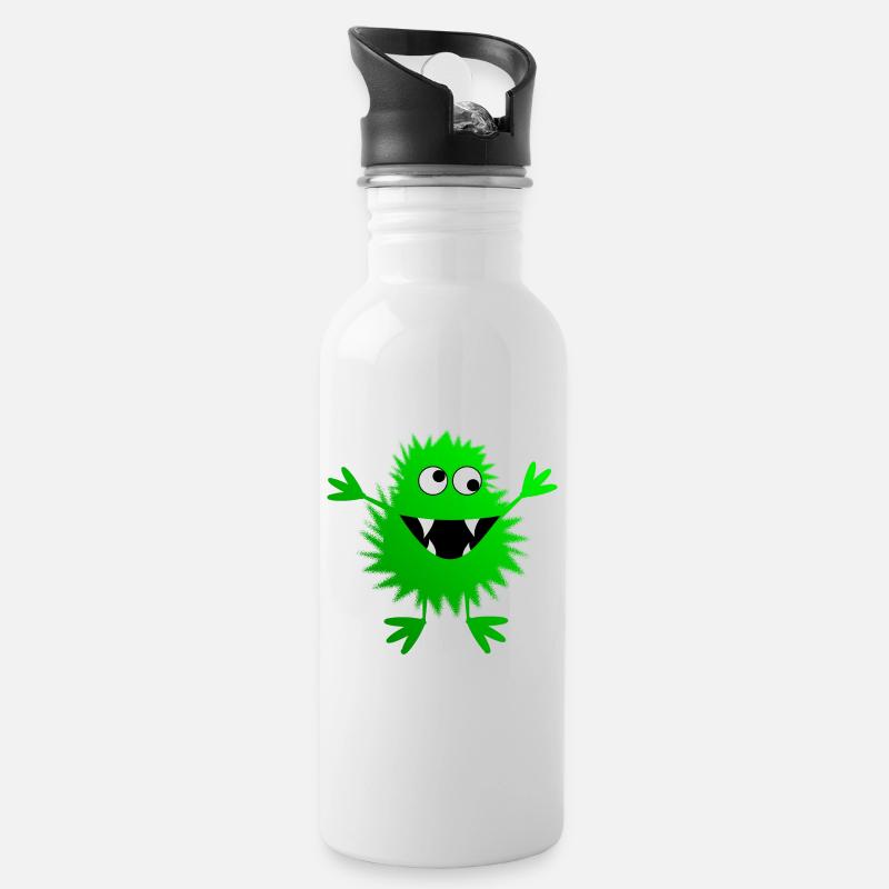 grünes Monster - Trinkflasche mit integriertem Trinkhalm - Weiß