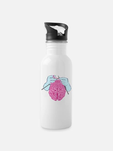 Brain Construction - Trinkflasche mit integriertem Trinkhalm - Weiß