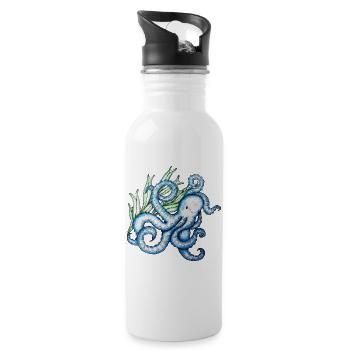 Blauer Oktopus - Trinkflasche mit integriertem Trinkhalm - Weiß - Rechts