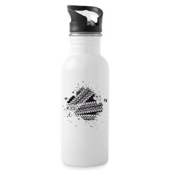 muddy car tire tread brake track in the mud - Water bottle with straw - white - Right