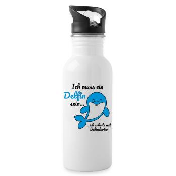 Ich muss ein Delfin sein... - schwarz - Trinkflasche mit integriertem Trinkhalm - Weiß - Rechts