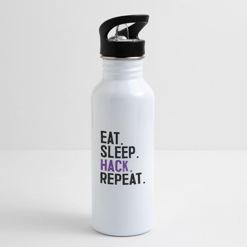 Eat Sleep Hack Repeat Hacker Informatiker Trinkflasche mit integriertem Trinkhalm