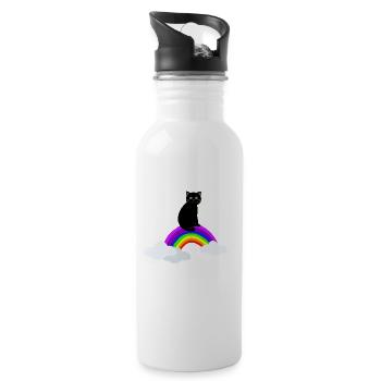 Katze auf Regenbogen - Trinkflasche mit integriertem Trinkhalm - Weiß - Rechts