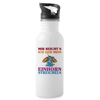 Einhorn streicheln | Fantasy Magic Fabelwesen - Trinkflasche mit integriertem Trinkhalm - Weiß - Rechts