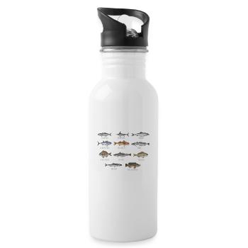 Fishing angler fisherman fishing angel fish rod lake - Water bottle with straw - white - Right
