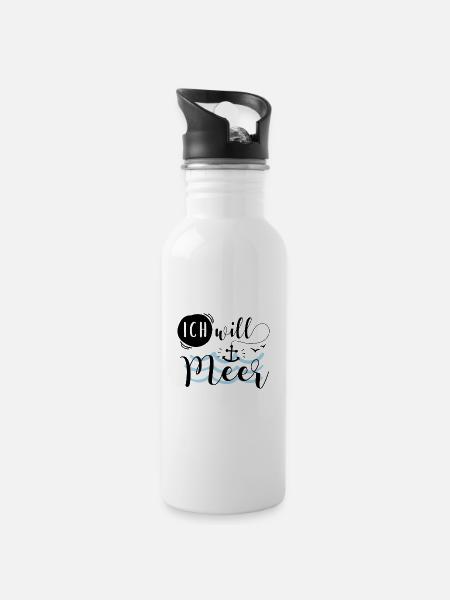 Ich will Meer - Trinkflasche mit integriertem Trinkhalm - Weiß