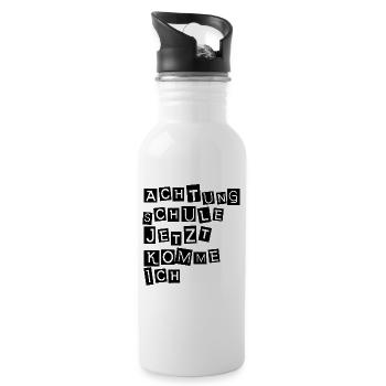 Achtung Schule jetzt komme ich - Trinkflasche mit integriertem Trinkhalm - Weiß - Rechts