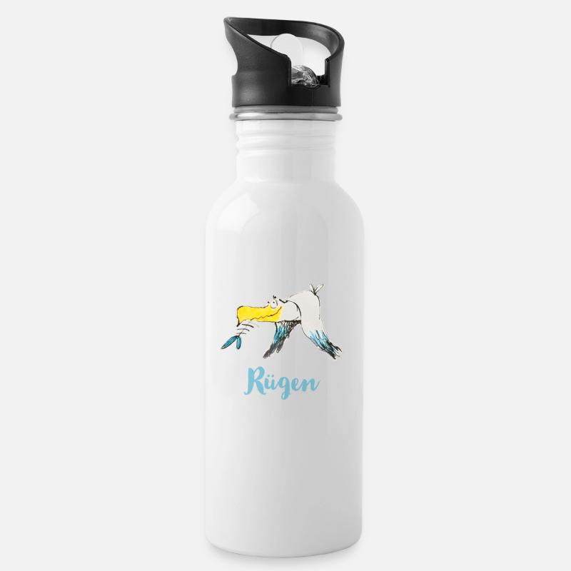 Rügen Möwe - Trinkflasche mit integriertem Trinkhalm - Weiß