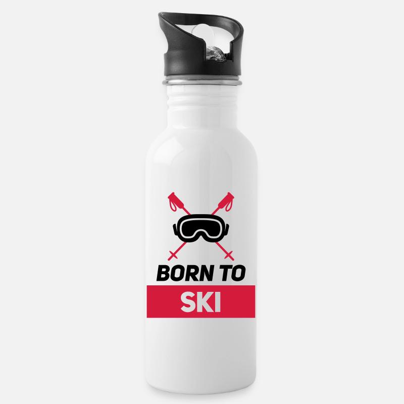 BORN TO SKI - Trinkflasche mit integriertem Trinkhalm - Weiß