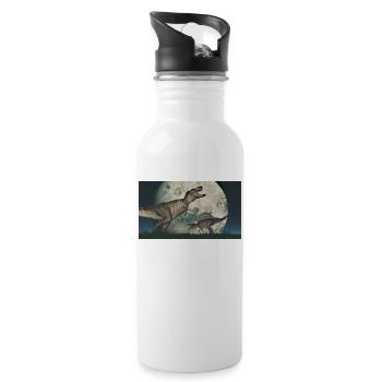 Tyrannosaurus Rex und Spinosaurus - Trinkflasche mit integriertem Trinkhalm - Weiß - Rechts
