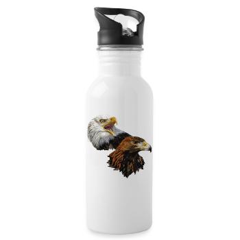 Amerikanischer Pigargo und Steinadler - Trinkflasche mit integriertem Trinkhalm - Weiß - Rechts