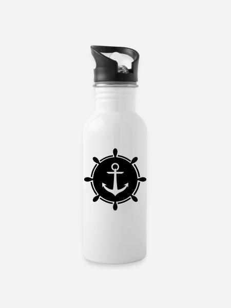 Anchor steering wheel - Water bottle with straw - white