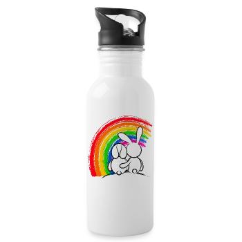 Lapins devant la Pride Arc-en-ciel - Gourde avec paille intégrée - blanc - Droite