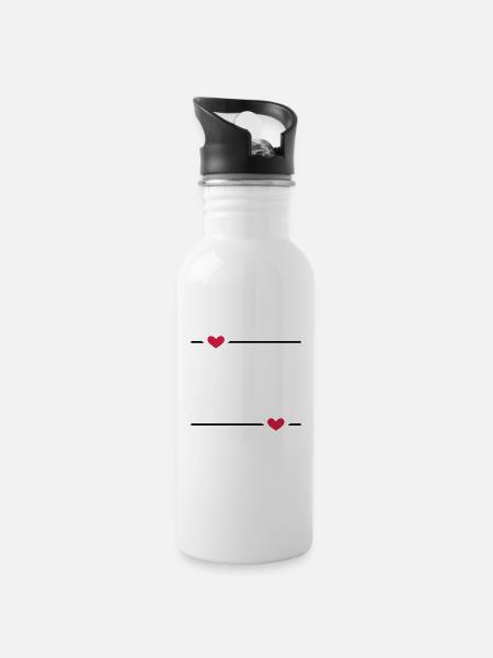 Line heart dash ornament - Water bottle with straw - white