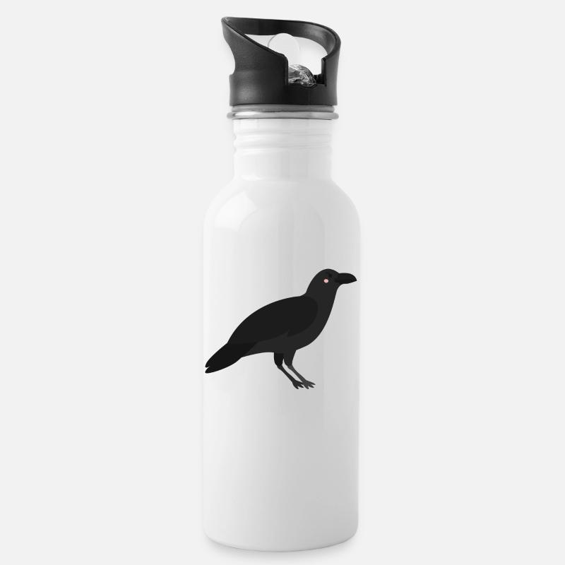 Krähe - Trinkflasche mit integriertem Trinkhalm - Weiß