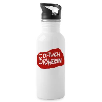 Cofiwch Dryweryn - Water bottle with straw - white - Right