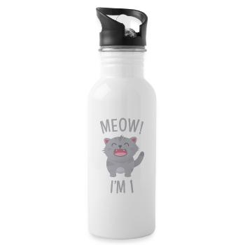 Meow! Cute Cat - I'm 1 - Water bottle with straw - white - Right