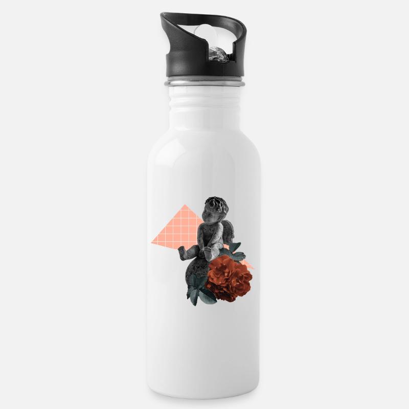 Cherub Rose Ästhetik - Trinkflasche mit integriertem Trinkhalm - Weiß