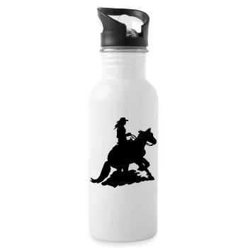 Western rider Sliding Stop, Whoa Quarterhorse - Water bottle with straw - white - Right