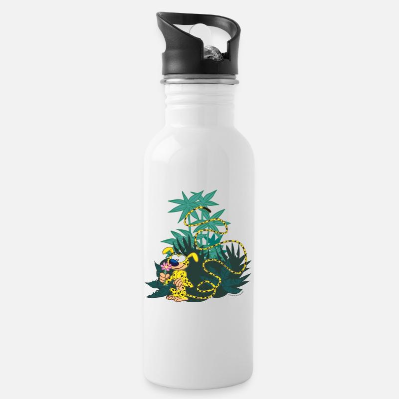 Marsupilami Im Grünen - Trinkflasche mit integriertem Trinkhalm - Weiß