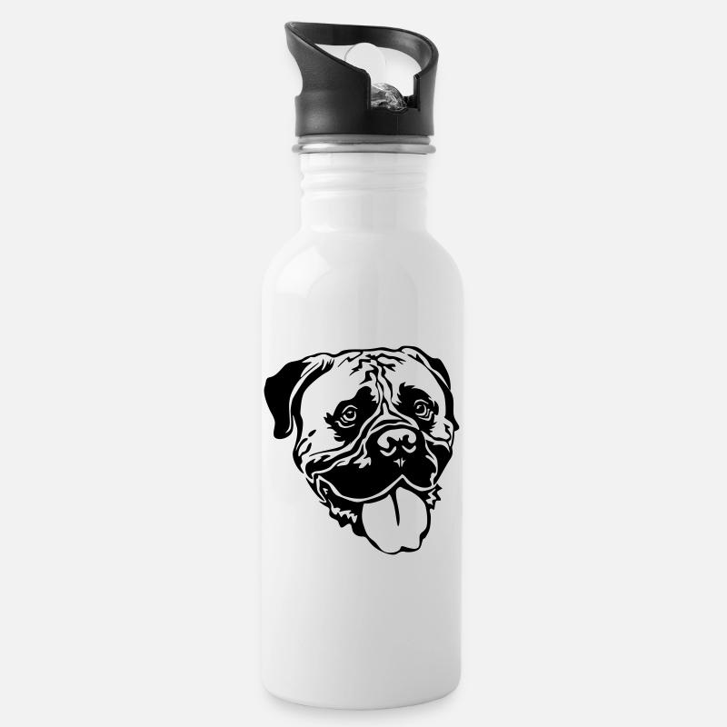 Bullmastiff Kopf - Trinkflasche mit integriertem Trinkhalm - Weiß