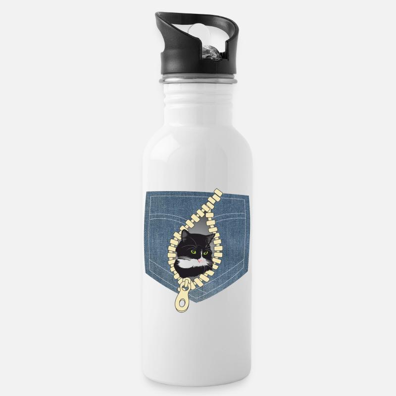 Katze Katzen - Trinkflasche mit integriertem Trinkhalm - Weiß