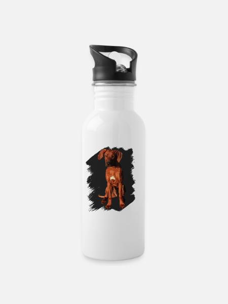 Rhodesian Ridgeback on black background - Water bottle with straw - white