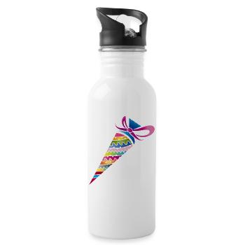 kunterbunte gemusterte Schultüte zur Einschulung - Trinkflasche mit integriertem Trinkhalm - Weiß - Rechts