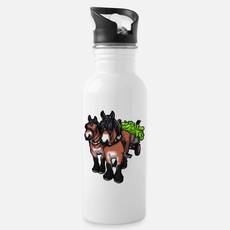 Kutsche Fahrsport Pferde Kaltblut Geschenk Lustig - Trinkflasche mit integriertem Trinkhalm - Weiß