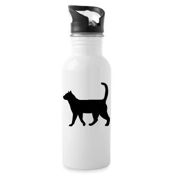 Katze schwarz - Trinkflasche mit integriertem Trinkhalm - Weiß - Rechts