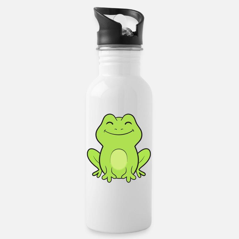 Frosch Frösche - Trinkflasche mit integriertem Trinkhalm - Weiß