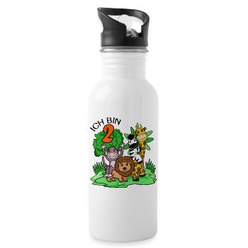2. Geburtstag - Ich bin 2 - Tiere Wildnis - Trinkflasche mit integriertem Trinkhalm - Weiß - Rechts