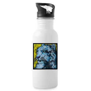 Schneeleopard nah (Bunt) - Trinkflasche mit integriertem Trinkhalm - Weiß - Rechts