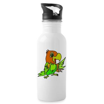 Papageien Farbwirbel - Trinkflasche mit integriertem Trinkhalm - Weiß - Rechts