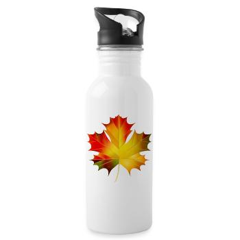 wunderschön leuchtendes herbstliches Ahornblatt - Trinkflasche mit integriertem Trinkhalm - Weiß - Rechts