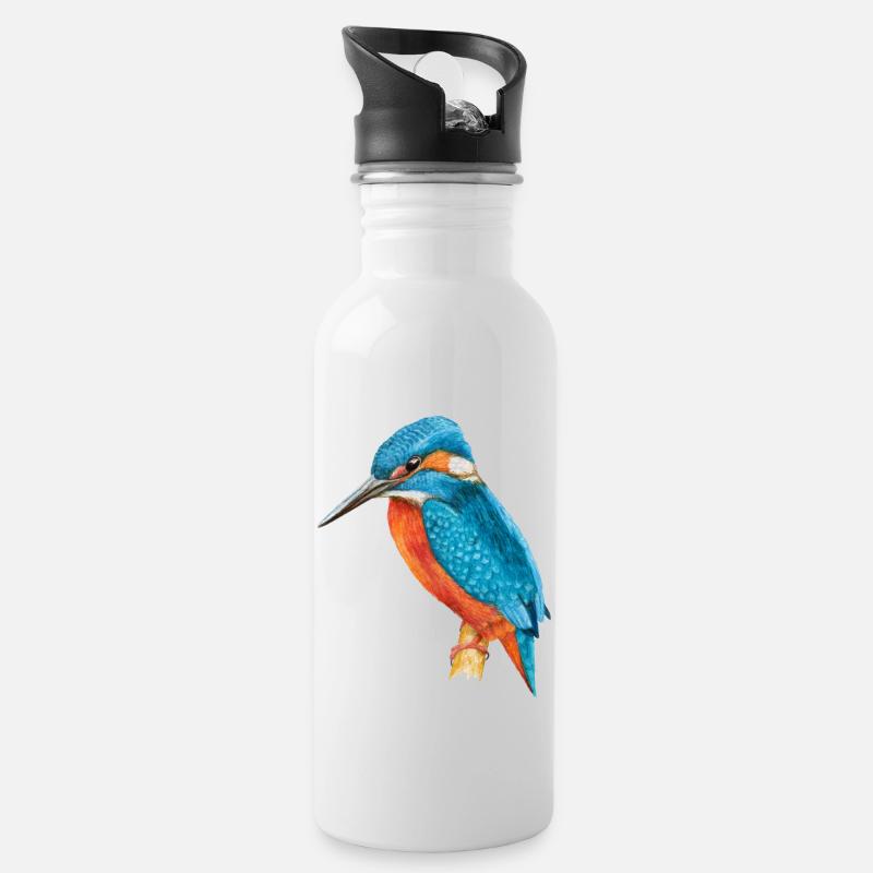 Eisvogel - Trinkflasche mit integriertem Trinkhalm - Weiß