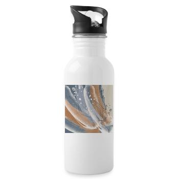 Abstract Rushes in Symphony Blue and Beige - Water bottle with straw - white - Right