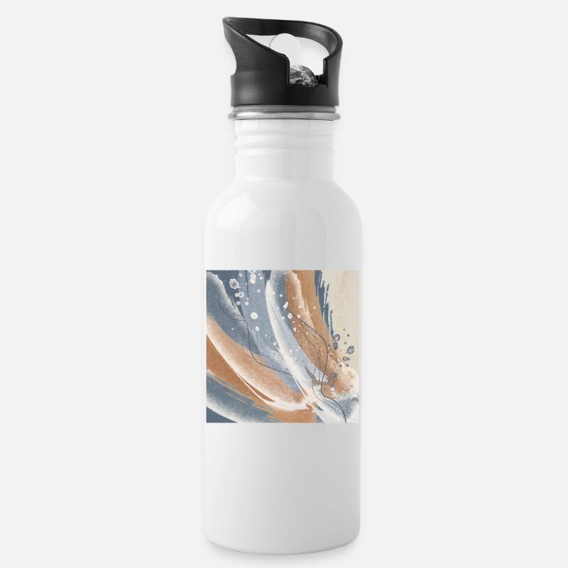 Abstrakte Rushes in Symphony Blue und Beige - Trinkflasche mit integriertem Trinkhalm - Weiß