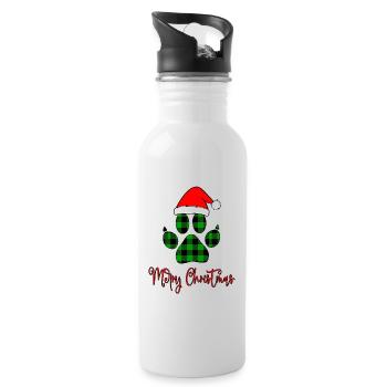 Merry Christmas paws Gift, Paws With santa hat tee - Water bottle with straw - white - Right