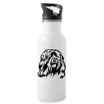 Tibet Terrier Kopf - Trinkflasche mit integriertem Trinkhalm - Weiß - Rechts
