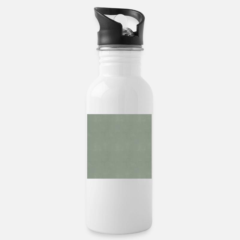 Lightly Textured Plain Light Sage - Water bottle with straw - white