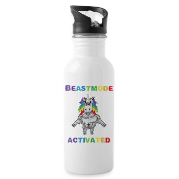 Unicorn Bodybuilder Beastmode Gym - Water bottle with straw - white - Right