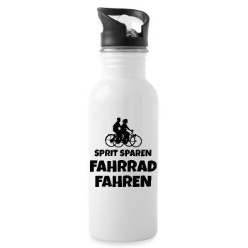 Sprit sparen - Fahrrad fahren Fahrradfahrer Spruch - Trinkflasche mit integriertem Trinkhalm - Weiß - Rechts